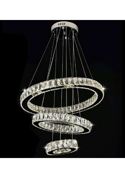 Ala Lighting Plaket Kristal Taş İşlemeli Krom Ayna Paslanmaz 3'lü Led Avize