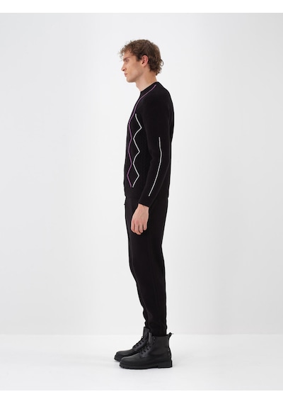 Xint Siyah Doğal Yün Dokulu Regular Fit Kazak 801834
