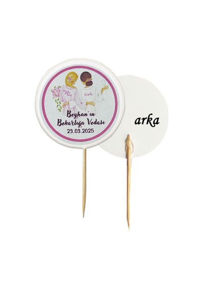 20 Adet Kişiye Özel Baskılı Bekarlığa Veda Pasta Kürdanı 6,5 Cm Bride To Be -3