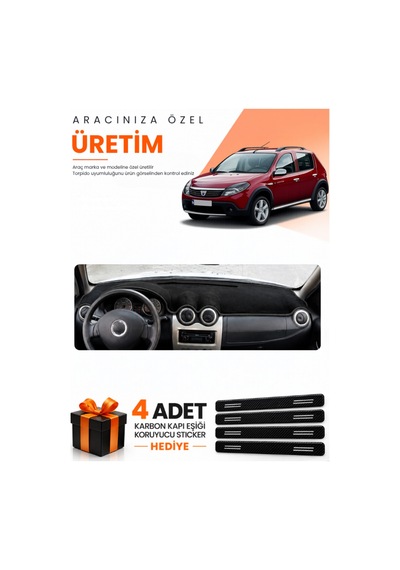 Dacıa Sandero 2010-2015 Uyumlu Torpido Koruma Örtüsü Oto Kılıfı - Siyah