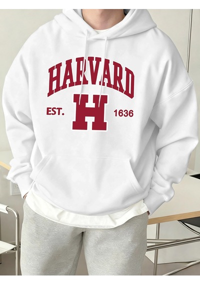 Startmore Tarzsokak Harvard Est. 1636 Baskılı Spor Rahat Hoody Erkekler Sokak Polar Tişörtü Rahat Bol Giysiler Vi Beyaz