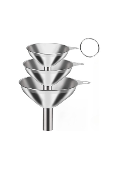Mallart Paslanmaz Çelik Mini Huni Seti 3'lü - 7.5 Cm, 5.5 Cm, 4.5 Cm Dar Ağızlı Sıvı Ve Baha