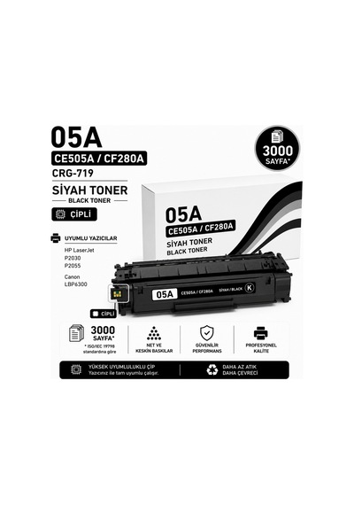Hp 05a-ce505a-cf280a-p2030-p2055-crg-719 Siyah 3000 Sayfa
