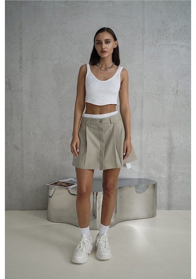 Mai Collection Mai Studios Co. Gabbie Boxer Detay Olive Green Mini Etek Bej