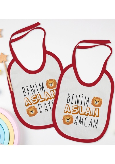 BK Kids Dayı ve Amca Tasarımlı 2’li Kırmızı Mama Önlüğü-1 Kırmızı