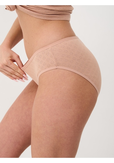 Alya Underwear %100 Pamuklu Kadın Külot Normal Bel Yükseklikli Jakarlı Kalp Desenli Kumaş Slip Ten Rengi