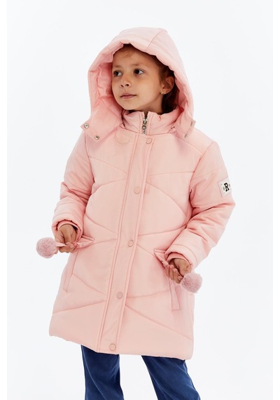 Kapüşonlu Kışlık Ponpon Detaylı Kız Çocuk Kaban 51354 Pembe
