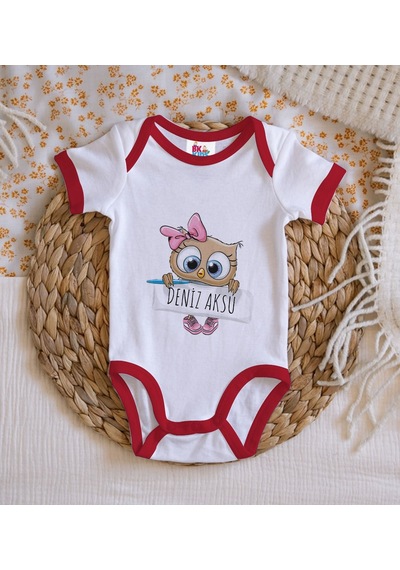 Bk Gift Bk Kids Kişiye Özel İsimli Kırmızı Bebek Body Zıbın-46 3-6 Ay