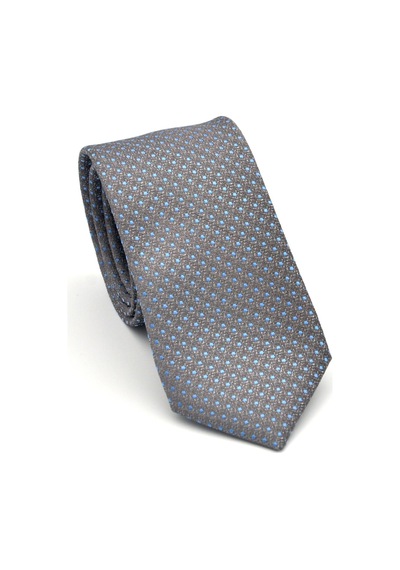 Gaffy Mavi Nokta Desenli Gri Dokuma Kumaş Mendilli Slim Fit Kravat // Sdk-2510-4 Gri