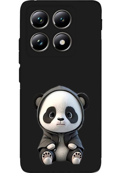 Xiaomi Mi 14t İle Uyumlu Sevimli Panda 0214d Tasarımlı Siyah Lansman Kılıf Çok Renkli
