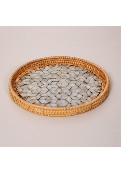 Abstract 25x3 Cm Sedefli Rattan Tepsi & Duvar Dekoru Mix