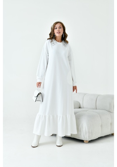 FTZ Women Ftz Kadın Bebe Yaka Elbise Ekru 30968-ekru
