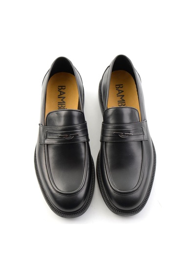 Bambi Siyah Antik Hakiki Deri Erkek Loafer Ayakkabı E01648629041