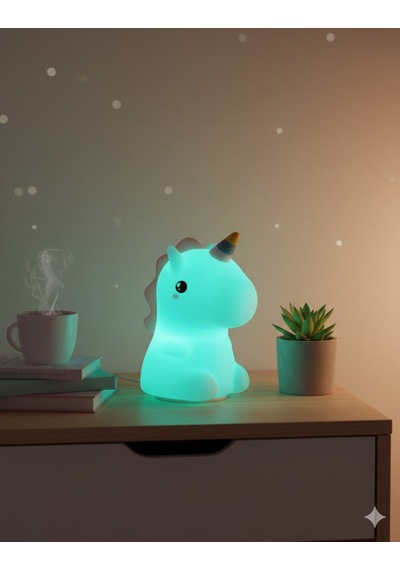 2 Li Sevgiliye Romantik Hediye Seti Unicorn Çok Renkli Led Gece Lambası Ve 9 Cm Mor Kar Küresi Seti Set
