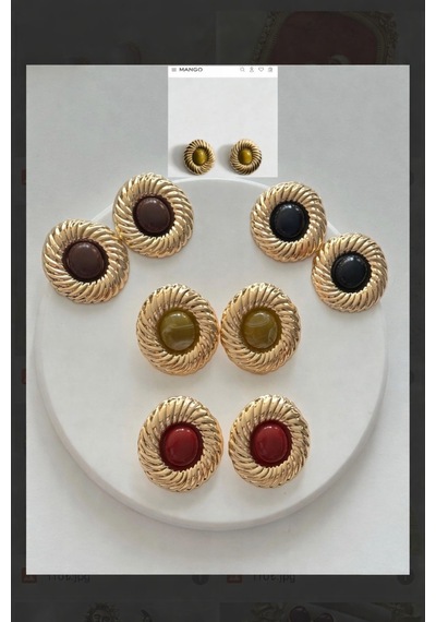 Lunarie Vintage Burgu Çerçeve Renkli Taşlı Düğme Küpe Siyah