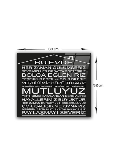 Decorita Cam Ocak Arkası Koruyucu |Bu Ev-Siyah Fon | 52cm x 60cm