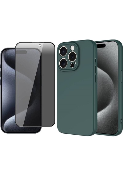 Vendas Apple Uyumlu iPhone 15 Pro Max Kılıf Zore Mara Lansman Kapak + Hayalet Ekran Koruyucu Koyu Yeşil