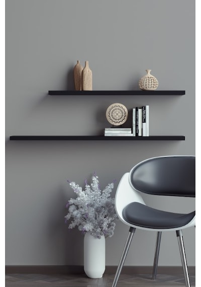 Yankı-BYEG 2li 60 cm 80 cm Siyah Mdf Duvar Rafı Gizli Bağlantı Kitaplık