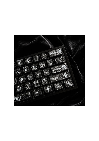 Leaven 119 Tuş Pc Keycap Seti - Chrome Hearts Tarzı Buzlu Cherry Mx Uyumlu Gotik Klavye Tuşları - Siyah