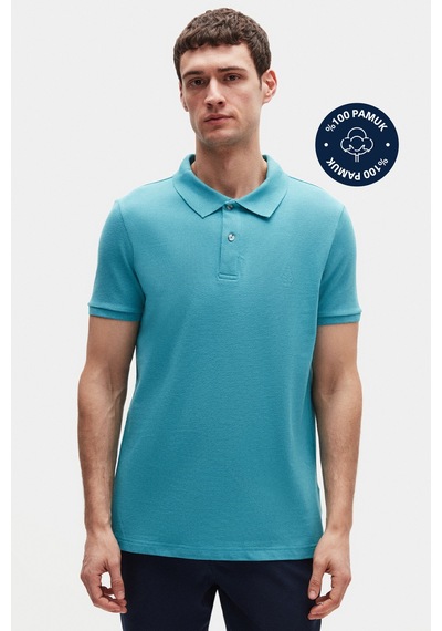 D's Damat Ds Damat Regular Fit Turkuaz %100 Pamuklu Uzun Ömürlü Kıvrılmaz Polo Yaka Nakışlı T-shirt 4hc14ort51000 U01