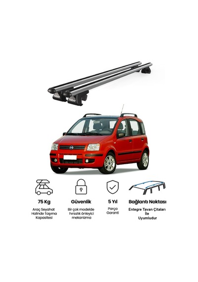 Venüs Fiat Panda 2003-2012 Uyumlu Gri Ara Atkı Port Bagaj Tavan Barı