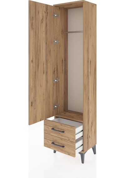 Arges Dolap Tek Raflı 2 Çekmeceli Tek Askılı 44x30x182 Çam-çam Çam