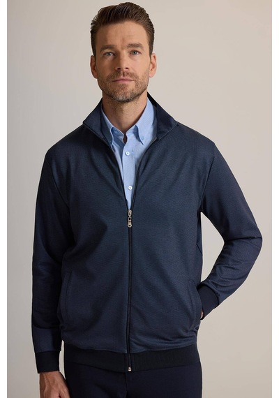 Ysf Erkek Lacivert Desenli Fermuarlı Sweatshirt