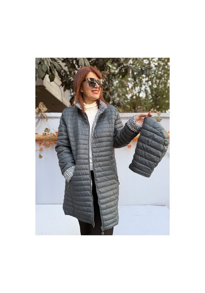 Denizege İtalyan Çift Taraflı Midi Mont Fendi Yeşil Yeşil