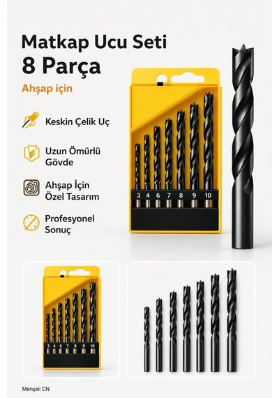 8 Parça Ahşap Matkap Ucu Seti 3-10 Mm Delme Uçları