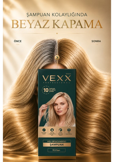 Vexx Professional Beyaz Kapatıcı Pratik Boya Şampuan Sarı 9.0 Amonyaksız Formül 300 Ml.