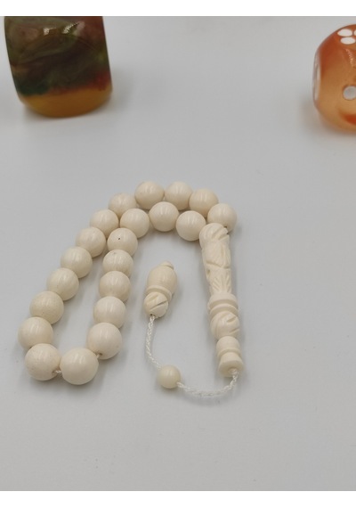 Altuntaşaksesuar Usta İşcilikli Deve Kemiği Maskot Tesbih 10 Mm Küre Kesim Takımlı Sistemli Beyaz