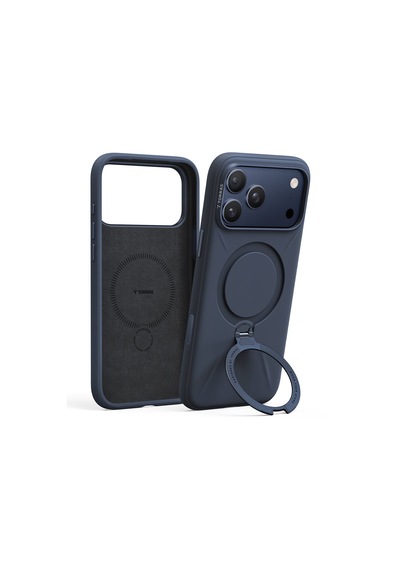Torras Apple iPhone 17 Pro / 18 Pro Uyumlu O Stand Spin Silicone Serisi Magsafe Kılıf Lacivert