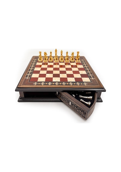 Özel - 210 - Tasarım El İşi Yuvarlak Satranç Tahtası Ve Metal Satranç Taşları Mcyv28 - - Muratech - Altın-gümüş, Kırmızı