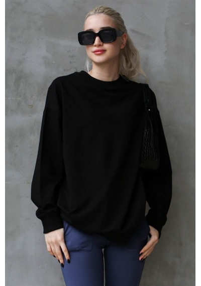 Madmext Siyah Basic Oversize Kadın Sweatshirt Mg1686 Siyah