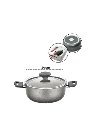 Granit Derin Tencere 24 Cm Cam Kapak Gri Kırçıllı Çok Renkli