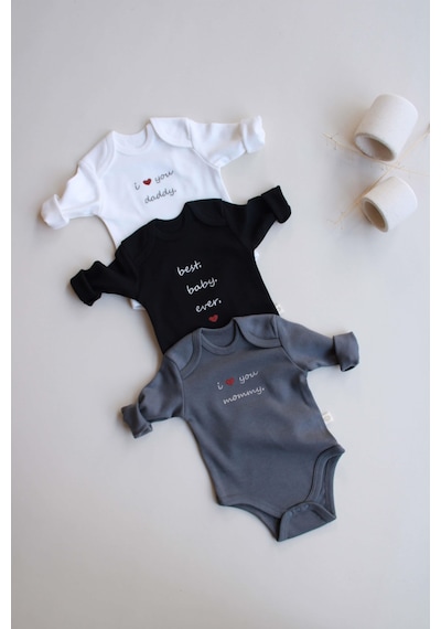 Oh La La Koala 3lü Nakışlı Çıt Çıtlı Uzun Kollu Body Zıbın Set Model 7 Siyah