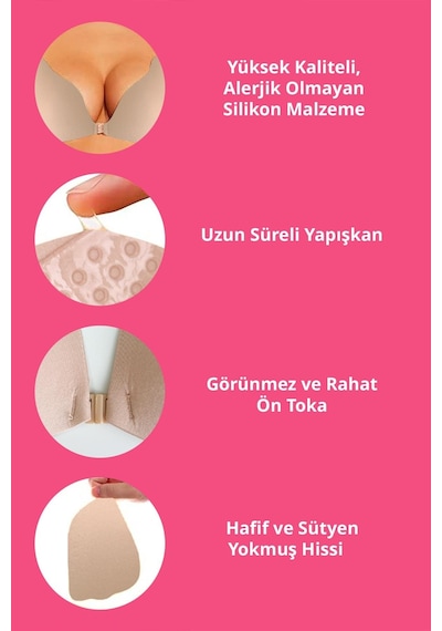 Cottonhill Ten Askısız Straplez Göğüs Dikleştirici Yapışkan Sütyen Ten