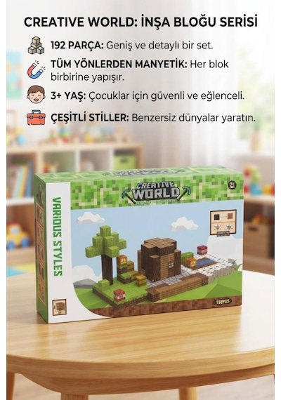 Creative World Serisi 192 Parça Eğitici Ve Eğlenceli Manyetik Yapı Bloğu Oyun Seti