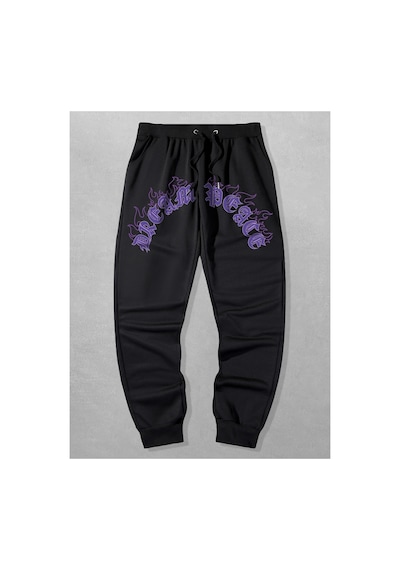 Tarzsokak Guys Letter Fire Graphic Drawstring Eşofman Altı Siyah