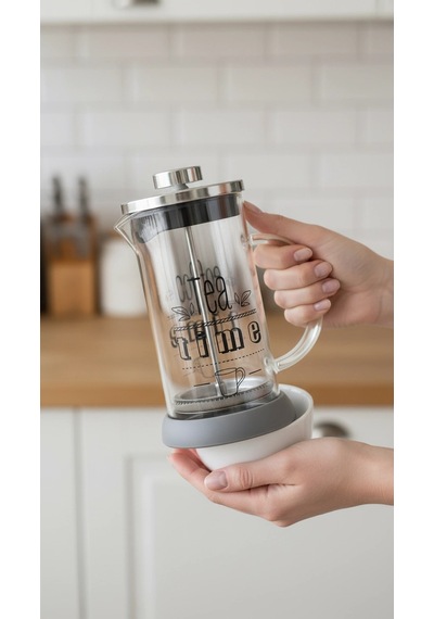 Tasarım French Press - Filtre Kahve Ve Bitki Çayı Demliği 350 Ml Gri Çok Renkli