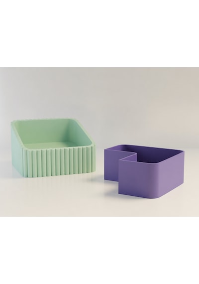 3d Baskı Fıstık Kasesi - Çift Hazneli Kabuk Ayırıcı Sunum Kasesi - Mint Mor Çok Renkli