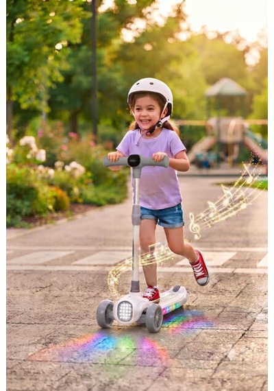 Işıklı Ve Müzikli Çocuk Scooterı4 Kademeli Ayarlanabilir Gidon Yüksekllikli Özel Tasarımlı Scooter Gri