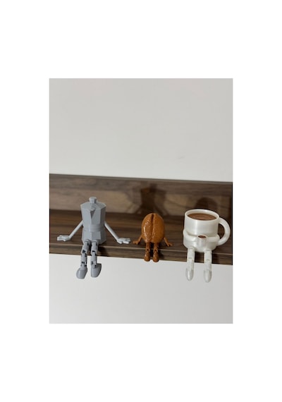 Kahve Köşesi Sevimli Biblo Seti 3lü, Kahve Çekirdeği, Kahve Kupası, Moka Pot, Coffee Set 10 Cm