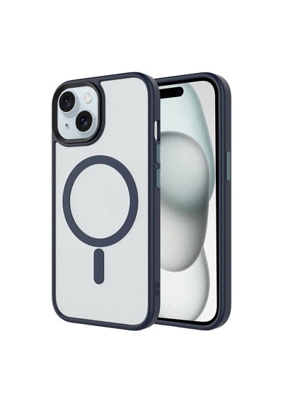 Noktaks - İphone 14 Uyumlu Kılıf Mat Arka Yüzeyli Magsafe Özellikli Flet Kapak - Lacivert - T25547