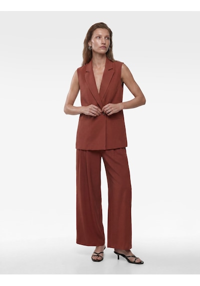 Koton Koton X Melis Ağazat - Viskon Kumaş Cepli Çift Pile Detaylı Düz Geniş Paça Baggy Pantolon Kahverengi 6sak40334pw Kahve