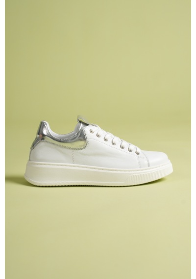 Analin Shoes Kadın Hakiki Deri Bağcıklı Casual Spor Ayakkabı Beyaz-gümüş