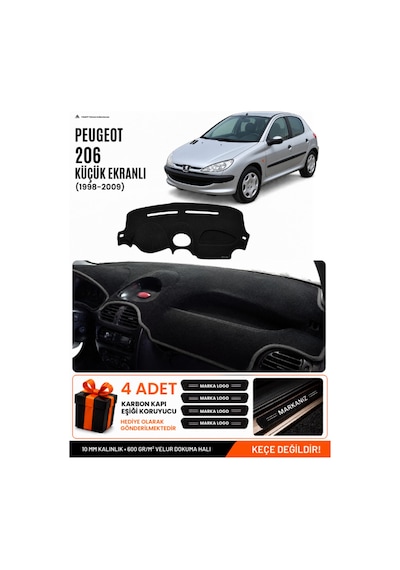 Peugeot 206 Küçük Ekranlı 1998-2009 Uyumlu Torpido Örtüsü, Torpido Kılıfı - Siyah - Pe003