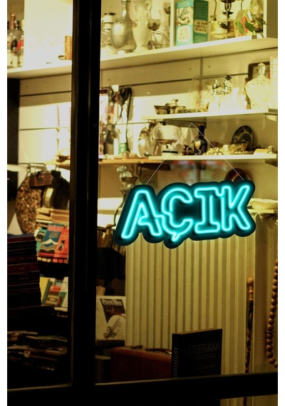 Açık Yazısı Neon Led Dükkan - İşyeri - Kapı Yazısı Mavi Mavi