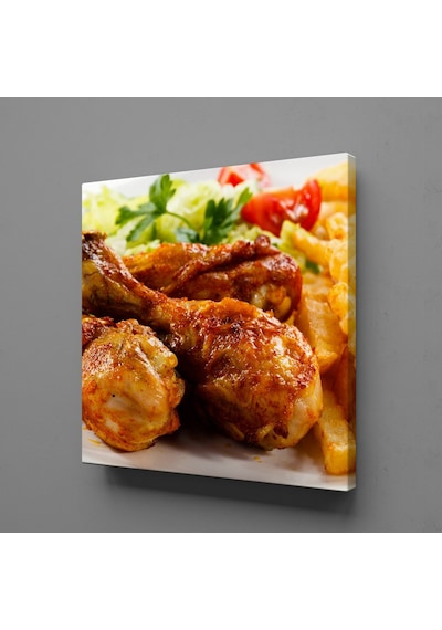 Kızarmış Tavuk Ve Patates Kare Kanvas Tablo 100x100cm
