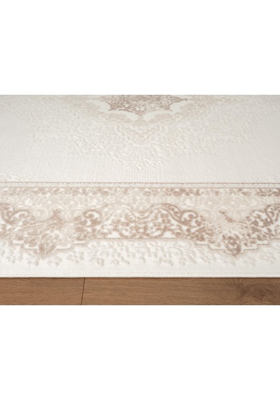 Look Classıc Lk004g Çerçeveli Krem Klasik Desen Akrilik Dokuma Taban Tozuaz Oturma Odası Halısı-1032 Krem